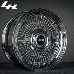 Jantes en fil de fer style <span class=keywords><strong>Lowrider</strong></span> LH |   Rayons et lèvres de roue chromés |   14/15 pouces |   Design à fond profond |   Brillant et poli |   pour voitures anciennes - Product Image 2