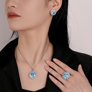 High Quality Eco-friendly Copper 16-10MM Rose Cut Color-Changing Cubic Zirconia Pendant <b>Earrings</b> Jewelry Necklace <b>Set</b> - Product Image 6