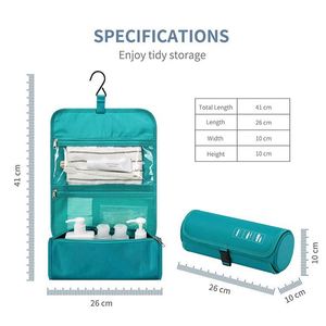 Trousse de toilette suspendue BSCI, organiseur de voyage résistant à l'eau, trousse à maquillage cylindrique pour hommes et femmes avec crochet intégré, bleu - Product Image 6
