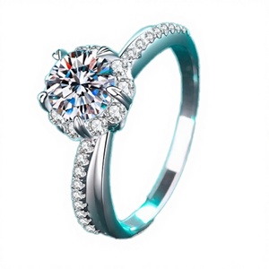 Luxury Sun Halo <b>Rings</b> 925 <b>Sterling</b> <b>Silver</b> Plated Prong <b>Set</b> Brilliant Cut Moissanite Wedding Engagement Band for Women - Product Image 3