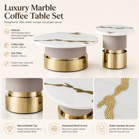 Ensemble de tables basses rondes contemporaines en marbre naturel et base en métal martelé – Fournisseur de mobilier moderne sur mesure pour villas et hôtels