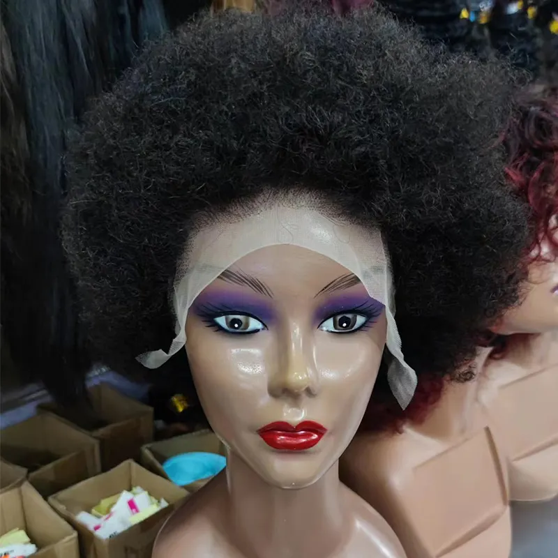 Letsfly Afro Kinky Straight Perruques Africaines 13x4 Lace Frontal Boom Cheveux Humains Brésiliens Couleur Naturelle Doux Bouclés Perruques Livraison Gratuite