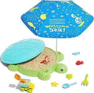 Kids Turtle Sandbox <span class=keywords><strong>avec</strong></span> <span class=keywords><strong>couvercle</strong></span> Parapluie réglable <span class=keywords><strong>avec</strong></span> moules <span class=keywords><strong>à</strong></span> <span class=keywords><strong>sable</strong></span> et pelles Set pour le jeu sensoriel Toddler Outdoor Indoor Toys - Product Image 1