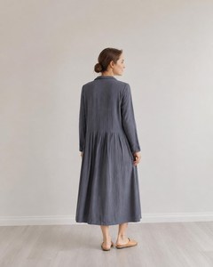 Vestido Maxi de Algodón y Lino para Mujer, Manga Corta, Cuello en V, Corte Regular, Cintura Ajustable con Cinturón, Transpirable, Ecológico, Estilo Línea A, para Fiesta, OEM, ODM - Product Image 3