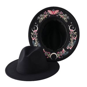 Nuevo Sombrero Fedora de Fieltro Estilo Étnico con Lazo, Sombrero de Copa Colorido con Estampado de Mariposas, Flores y Luna, Sombreros de Fieltro para Fiestas de Invierno - Product Image 5