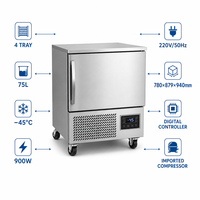 Congélateur rapide commercial OEM à 4 plateaux, porte simple, insert de plateau -45°C ° C Ultra Basse Température Sans Givre pour les Raviolis, les Fruits de Mer et la Pâtisserie