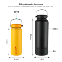 Bouteille en acier inoxydable à isolation sous vide avec couvercle à poignée en aluminium, anti-fuite, sans BPA, à large ouverture pour café, thé, eau, jus