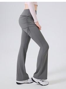 Women 2-in-1 Skirt <b>Flared</b> Yoga Pants High Waist Ruched Drawstring Butt Lifting Soft Naked Feel Pilates Daily Workout <b>Leggings</b> - Product Image 4