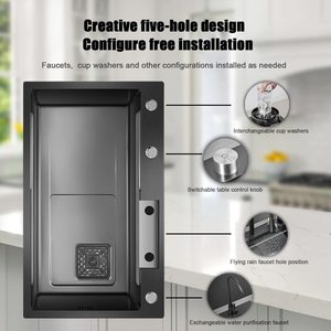 Hiện đại đa chức năng nhà bếp thủ công bồn rửa bằng thép không gỉ, thông minh Feiyu Thác vòi duy nhất Bát bồn rửa, 750x450mm - Product Image 3