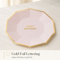 Assiettes en papier Joyeux Anniversaire, dorées, octogonales, jetables, pour la table de fête