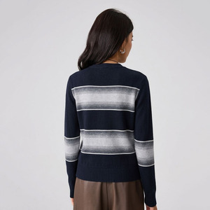 Fashionable 100% Wool Color-Block Stripe Knit <strong>Lightweight</strong> <strong>Cardigan</strong> Casual Long Sleeve Sweater <strong>for</strong> Spring <strong>Summer</strong> Daily Wear - Product Image 6