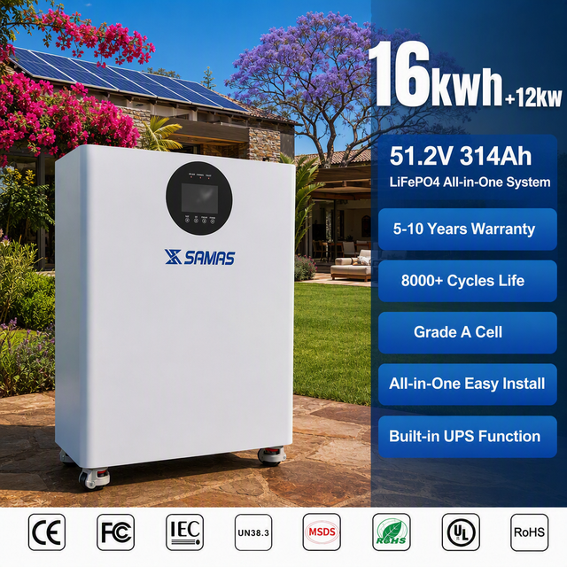 12kW 16kWh 51.2V 314Ah LiFePO4 Hybrid Grid Solar Battery System Time Use Peak Shaving UK Grid Tie G98 G99 IEC62619 CE Certified