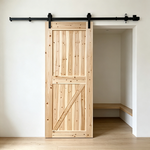 Porte coulissante intérieure en bois de sapin massif brut, sans peinture, pour style de maison japonais Wabi Sabi - Product Image 1