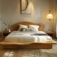 Wabi-Sabi-Stil Vintage Natürliches Hotel-Villa Innenraum Schlafzimmermöbel Kampferbaum Doppelbett mit Verwitterter Plattform aus Massivholz