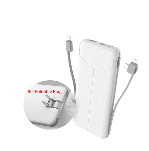 Portable Travel Charger Battery Pack Foldable AC Plug Wall Charger and Built-in Cable 2-in-1 Power Bank 10000mAh