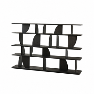 Libreria Moderna Nera in <span class=keywords><strong>Legno</strong></span> Massello, Scaffale Geometrico Grande Stile Wabi Sabi <span class=keywords><strong>per</strong></span> Soggiorno - Product Image 1