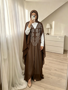 Muslim Women Luxury <b>Chiffon</b> Abaya with Beads Batwing Sleeve Modest Kaftan (6742) - Product Image 4