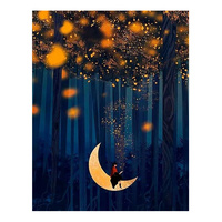 Peinture diamantée Ever Moment Fille sur la lune dans la forêt 5D DIY Décoration 3F504