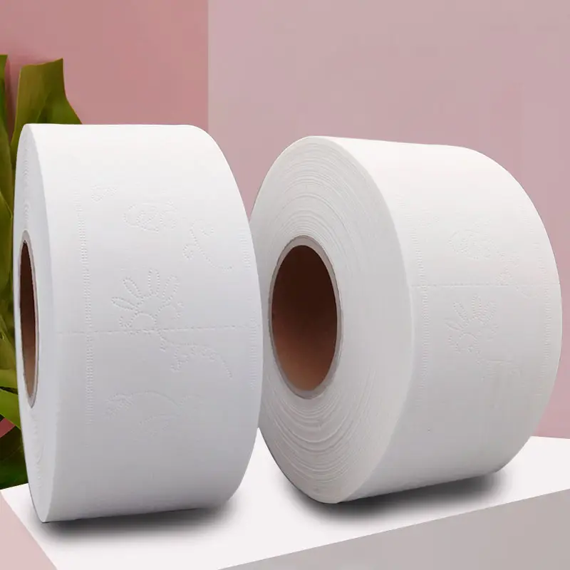 Papel higiênico personalizado do oem, tamanho personalizado jumbo no lugar público 2 papel higiênico ply gravação jumbo rolo de material primário para o papel do tecido