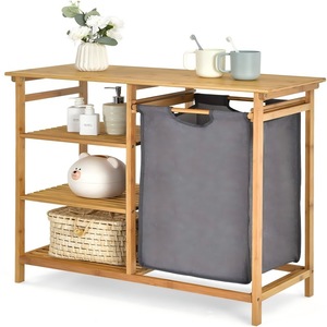 Weijia Bamboo Bathroom Storage Rack With Laundry Basket Multi Layer Floor Standing <b>Shelf</b> For <b>Bedroom</b> And Bathroom - Product Image 1