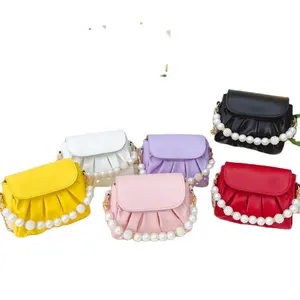 Wholesale Pleated messenger bag for girls solid color handbag fashion coin purse with chain