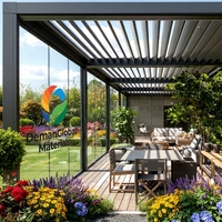 Pérgola de Aluminio para Exteriores, Pérgola Retráctil Motorizada con Rotura de Puente Térmico, Recubrimiento de Fluorocarbono, Impermeable, para Patio y Jardín