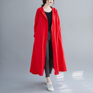 <span class=keywords><strong>Robe</strong></span> longue décontractée à capuche en coton et lin pour femmes, taille ample, <span class=keywords><strong>rouge</strong></span>, avec poche boutonnée, respirante, à manches longues, automne et <span class=keywords><strong>hiver</strong></span> - Product Image 2