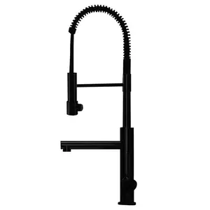 Commercial Kitchen Faucets Brass Single Handle Single Lever Pull Down Sprayer Spring Kitchen Sink Mixer for Hotel, Black