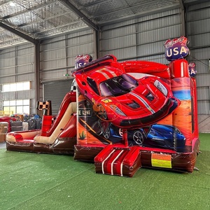 Structure gonflable de <span class=keywords><strong>location</strong></span> pour fêtes en extérieur : Château gonflable voiture de course rouge <span class=keywords><strong>avec</strong></span> toboggans aquatiques et <span class=keywords><strong>piscine</strong></span> - Product Image 2