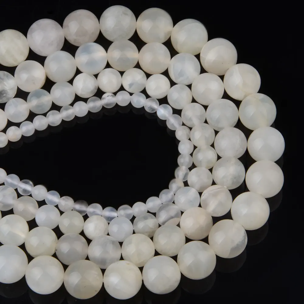 4 6 8 10mm Precious Round Natural White Crystal Beads Elegant Moon Stone for Jewelry Making