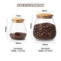 Grand pot de conservation en verre borosilicate 800 ml (27,05 oz) avec couvercle en bois, boîte à café et thé hermétique, récipient alimentaire, organisateur de garde-manger