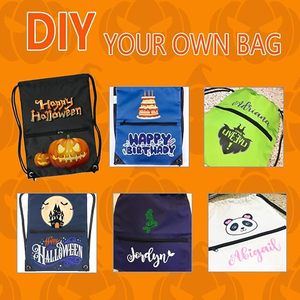 Custom Drawstring Backpack 47cm Personalized Cinch Sack Gym <b>Bag</b> Front Zip Pocket Sublimation DIY Outdoor Hiking Travel 4 Colors - Product Image 4