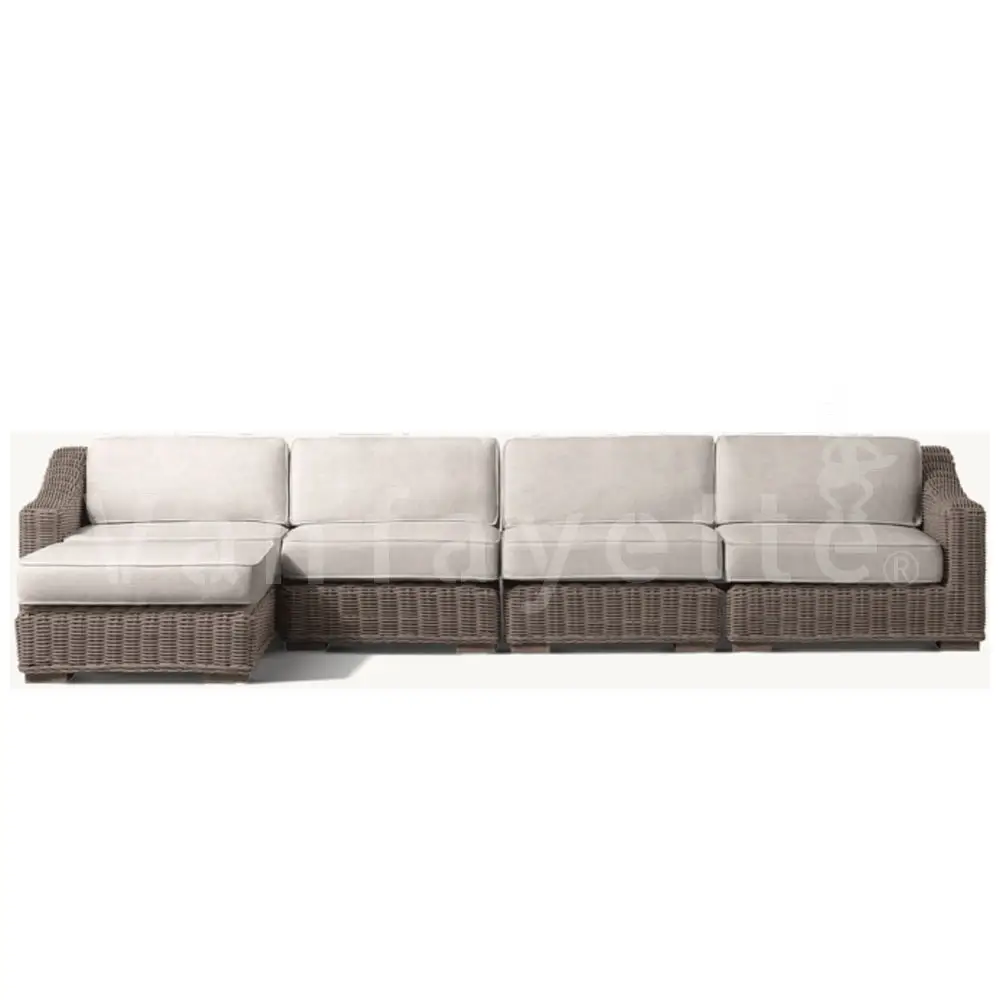 Fandii Outdoor L-Form Couch Gartensofa Rattan-Möbel Hochrücken-Lounge-Set