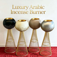 Brûleur à bakhoor oud sphérique en métal doré arabe JIN PENG 100 cm, sur pied, pour la décoration de la maison pendant le Ramadan
