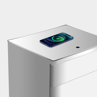 Table de chevet intelligente de haute qualité avec LED, en acier, avec serrure à empreintes digitales, coffre-fort caché, charge sans fil, tiroir de rangement pour hôtel