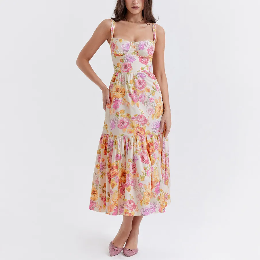 Elegant summer dresses 2023 Sleeveless halter dress summer floral maxi dress women