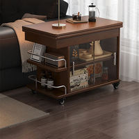 Table d'appoint pliante moderne en bois massif d'acacia avec roulettes verrouillables, chariot roulant mobile, écologique et durable pour salon