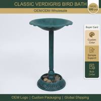 Bain d'oiseaux sur piédestal en résine écologique, résistant à l'eau, design Art Déco Lotus Vert Vintage, base lestée, pour jardin, pelouse et faune.