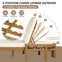 Chaise longue d'extérieur en bois d'acacia de qualité supérieure avec dossier arqué, dossier réglable en 5 positions, chaise longue d'extérieur