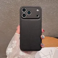 Coque de téléphone antichoc mate à texture cuir litchi rétro compatible avec iPhone 17E 17 Air 16E 16 15 14 Plus 13 12 Mini 11 ProMax