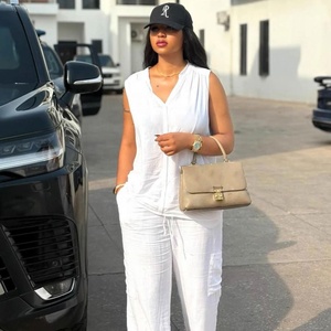 <span class=keywords><strong>Completo</strong></span> da <span class=keywords><strong>Donna</strong></span> Due Pezzi Stile Occidentale: <span class=keywords><strong>Camicia</strong></span> Senza Maniche con Scollo a V <span class=keywords><strong>e</strong></span> <span class=keywords><strong>Pantaloni</strong></span> Casual a Vita Alta - Product Image 4