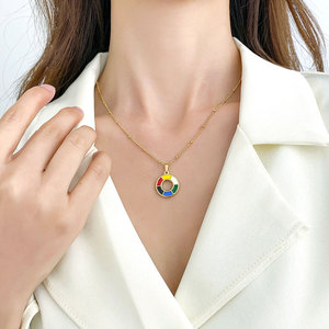 Collier bohème pour femme en acier inoxydable 316, résistant à l'eau, plaqué or 14k 18k, coloré arc-en-ciel, ne ternit pas - Product Image 3