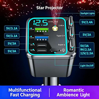 Chargeur de voiture rétractable 7 en 1 avec charge rapide StarLight, chargeur de voiture USB C, accessoires de voiture, tension LED