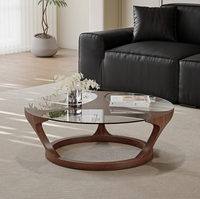 Table basse moderne en bois massif minimaliste pour salon, table basse circulaire en verre