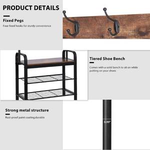 Industrial Hall Tree Shoe Bench <strong>Entryway</strong> Home Storage <strong>Shelf</strong> <strong>Entryway</strong> Storage <strong>Shelf</strong> with <strong>Hooks</strong> <strong>Coat</strong> Rack Shoe Bench - Product Image 2