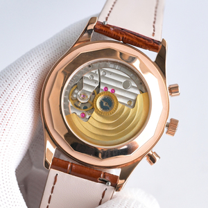 Montre de luxe pour homme avec cadran multiple incrusté de diamants, plaqué or rose, lunette cannelée, index sertis de diamants, montre formelle pour élite professionnelle - Product Image 5