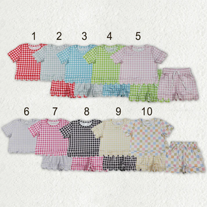 ชุดเสื้อเชิ้ตลายสก๊อตสีสันสดใสสำหรับเด็กผู้หญิงพร้อมกระเป๋าเสื้อและกางเกงขาสั้น - Product Image 1