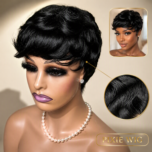 Perruque Courte Pixie en <span class=keywords><strong>Cheveux</strong></span> Humains, Ondulée et Dégradée, Faite à la Machine, Noire Naturelle pour Femmes, Vente en Gros Usine - Product Image 1