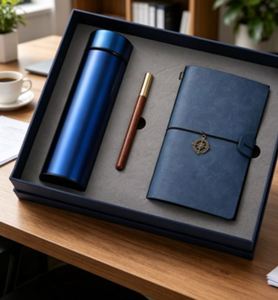 New String Leather Notebook Gift Set With Water Bottle Wholesale Promotional Notepad Thermous Cup Gift Set With Wood Pen - Product Image 4