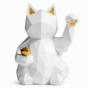 Figura de Resina de <span class=keywords><strong>Gato</strong></span> de la Suerte Geométrico, Moderna Escultura Minimalista de Maneki Neko en Blanco y Dorado, Arte de la Fortuna para Decoración del Hogar o Escritorio, Regalo - Product Image 1